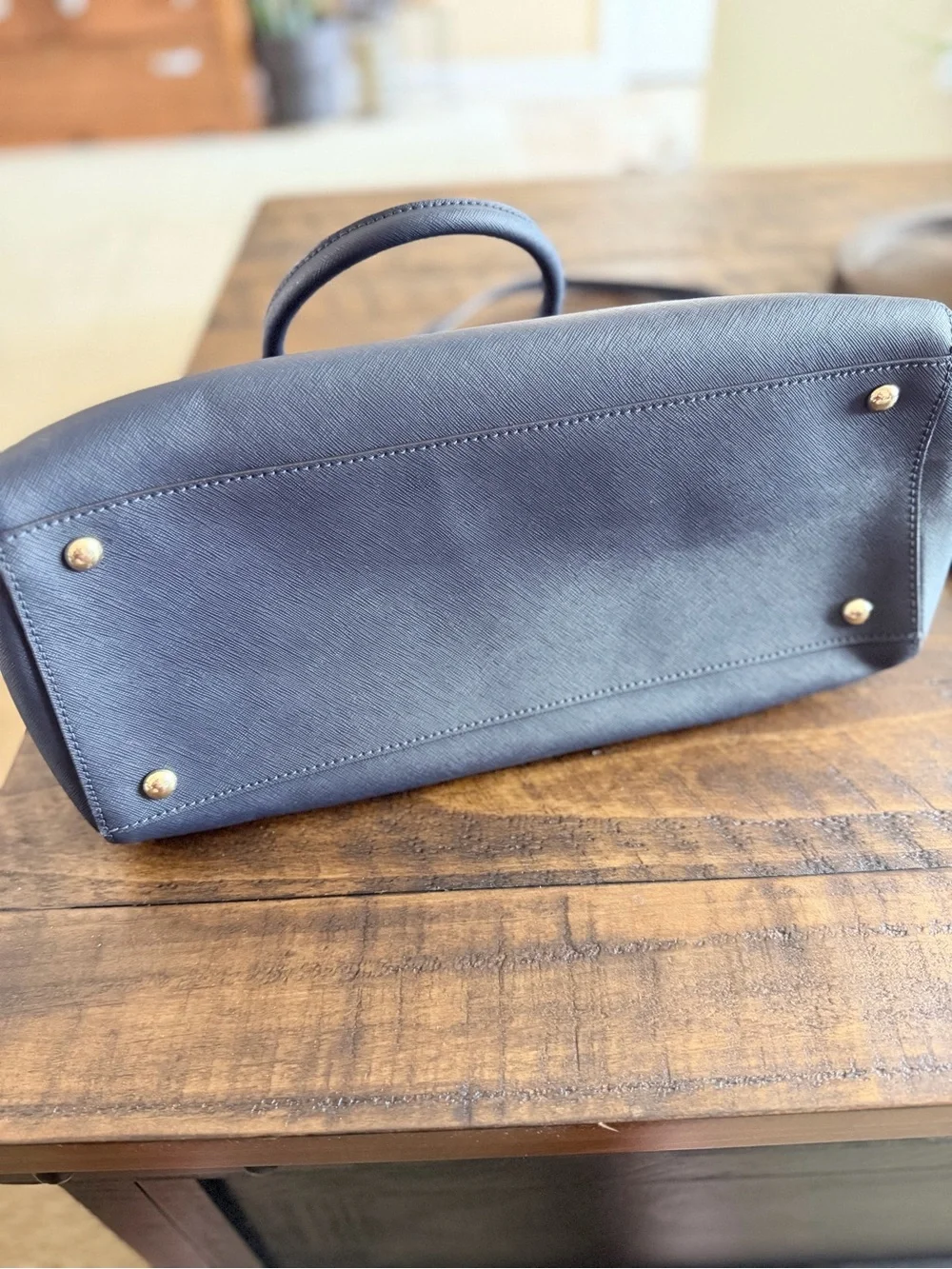 Michael Kors Navy Saffiano Satchel with Gold Hardware